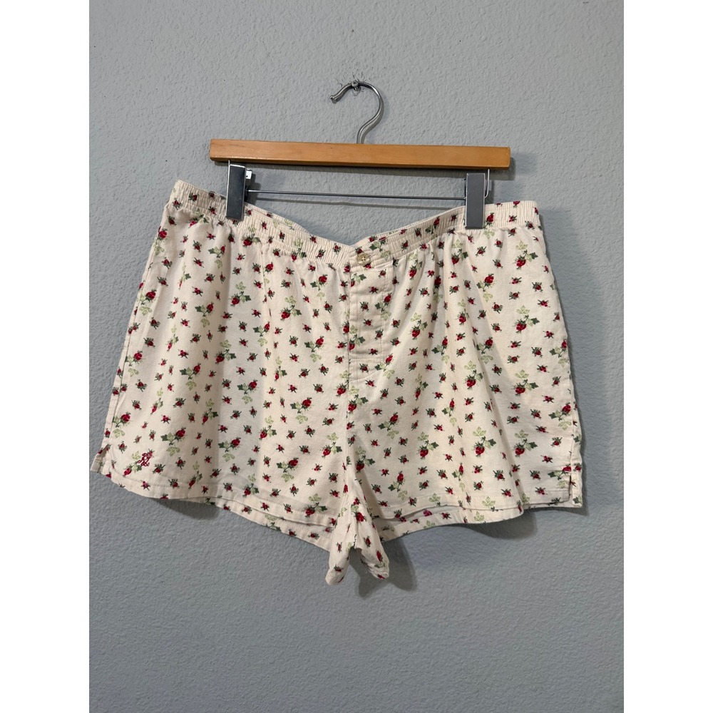 Vintage Y2K Ralph Lauren Floral Cotton Pajama Boxer Shorts XL Cream Red Rosebud